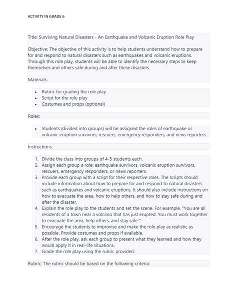 script for earthquake roleplay brainly|DISASTER RESPONSE ROLEPLAY SIMULATION .